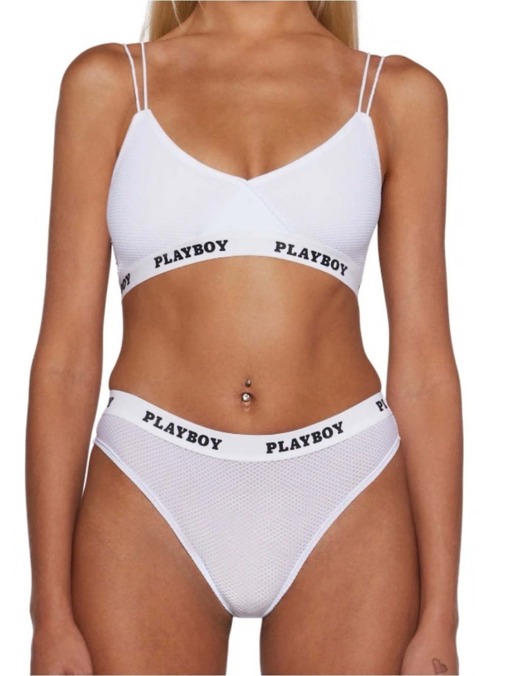 PLAYBOY White Mesh 2 piece lounge Set